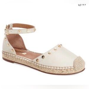 Halogen Dylan Ivory Rivet Buckle Studded Leather Summer Espadrilles Sz 8M EUC